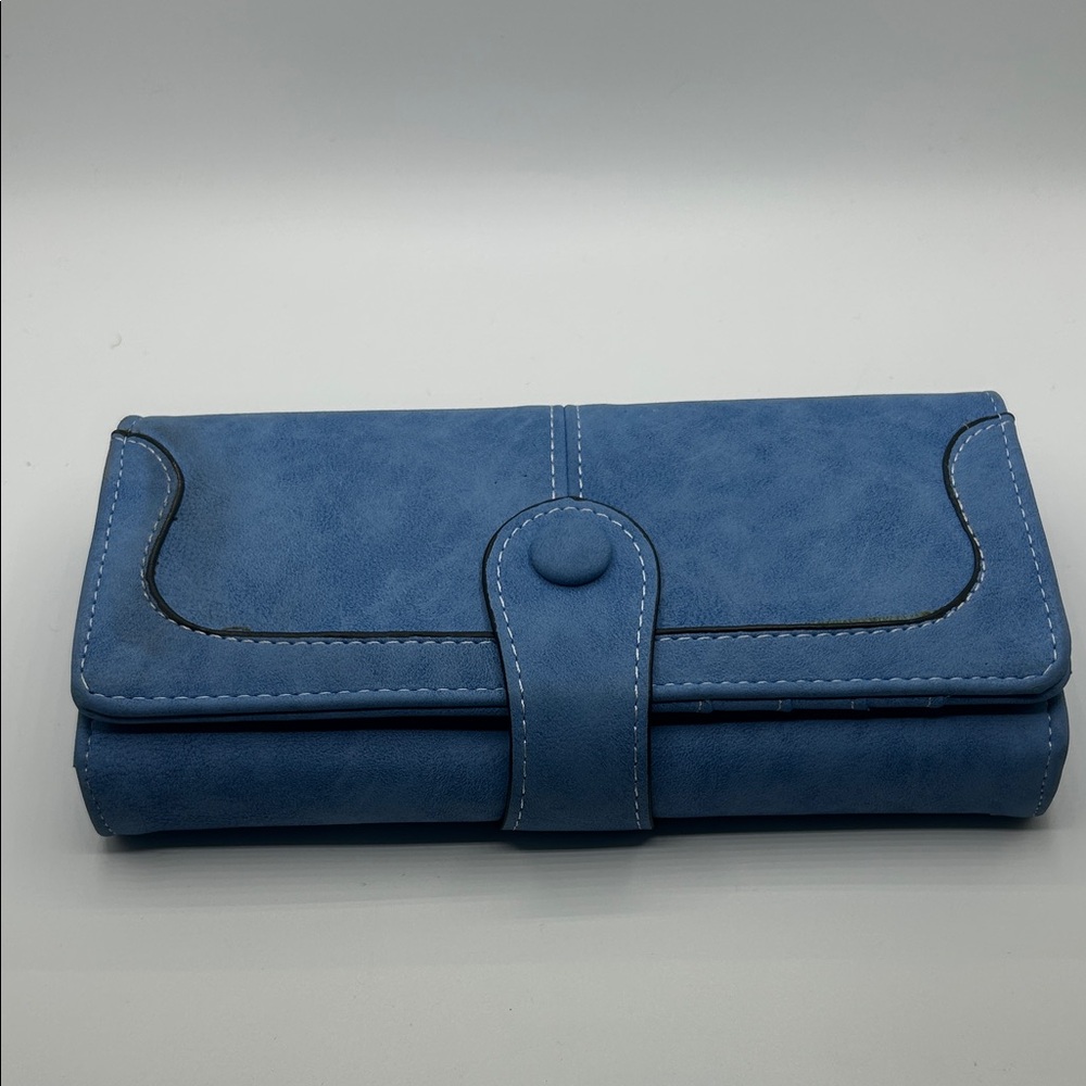 Classic Blue Fold-Over Women's Wallet with Snap Closure